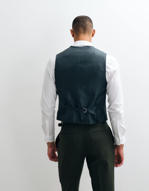 ASOS DESIGN slim herringbone suit waistcoat with wool in dark green, 5 of 5