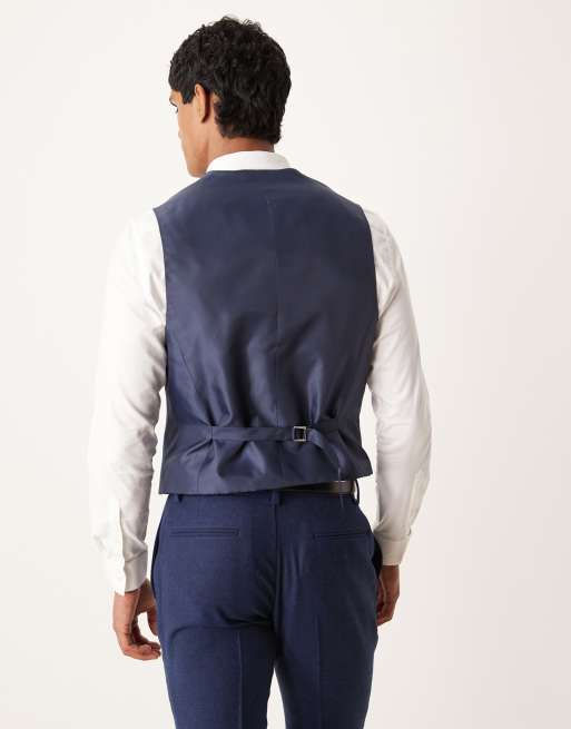 ASOS DESIGN slim herringbone suit waistcoat with wool in navy, 4 of 5
