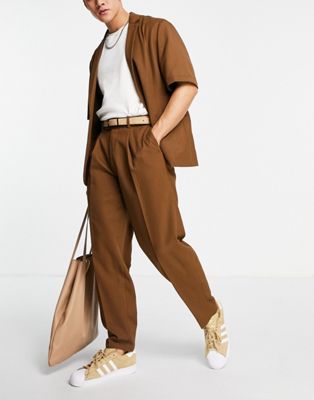 ASOS DESIGN slim high waisted trousers in brown