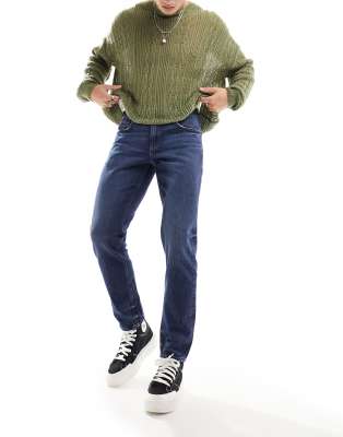 Asos Design Slim Jeans In Dark Wash Blue