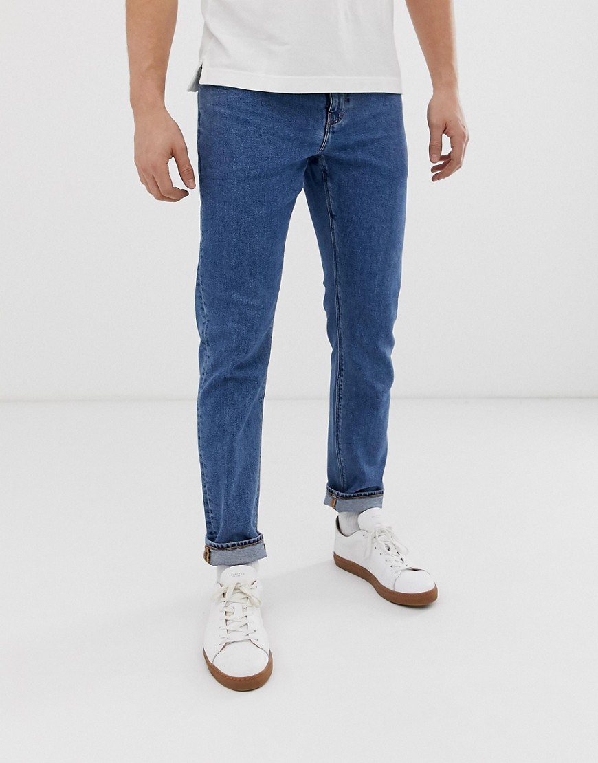 ASOS DESIGN slim jeans in flat mid wash-Blue