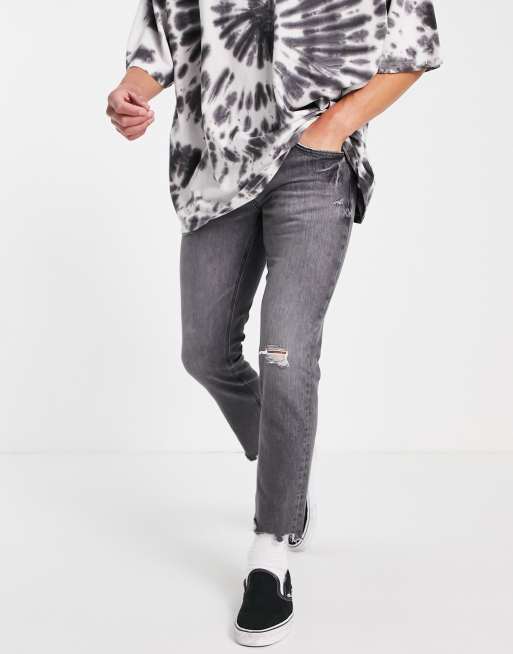 ASOS DESIGN - Slim-jeans med flænger og rå kanter i vasket sort , 2 af 4