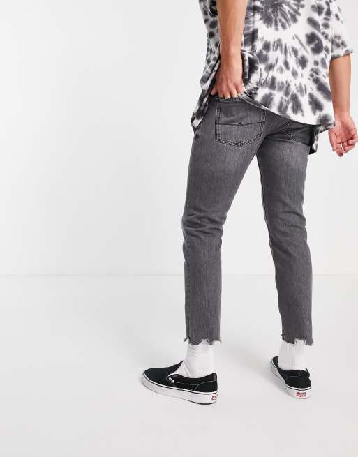 ASOS DESIGN - Slim-jeans med flænger og rå kanter i vasket sort , 3 af 4