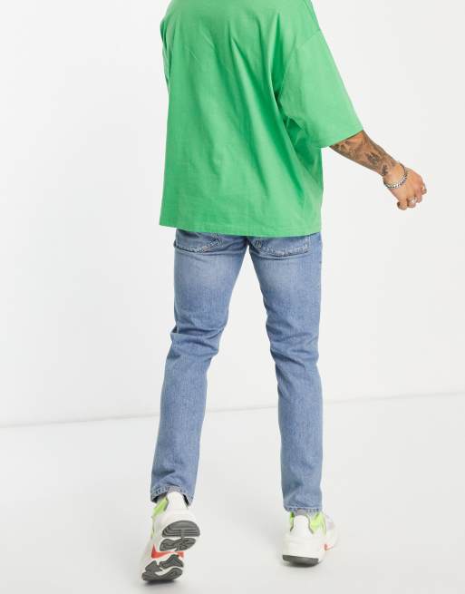 ASOS DESIGN - Slim-jeans med stretch og flænger i blå mellemvask, 2 af 4