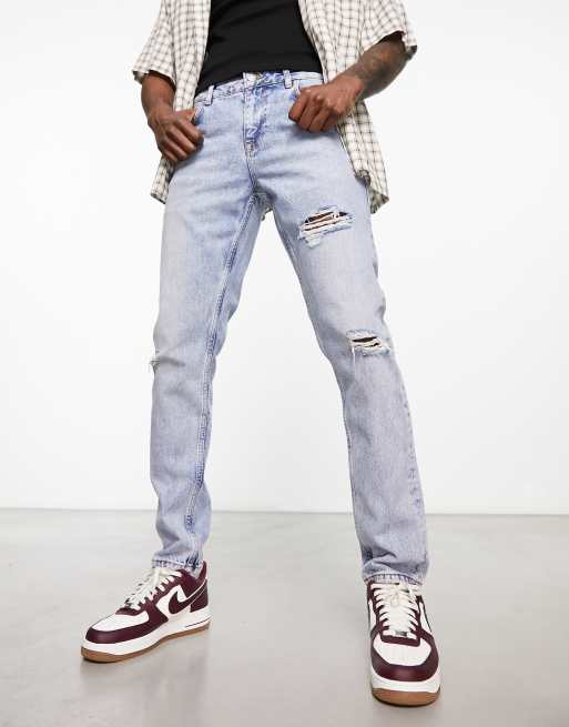 Light-Wash Slim Fit Distressed Jeans