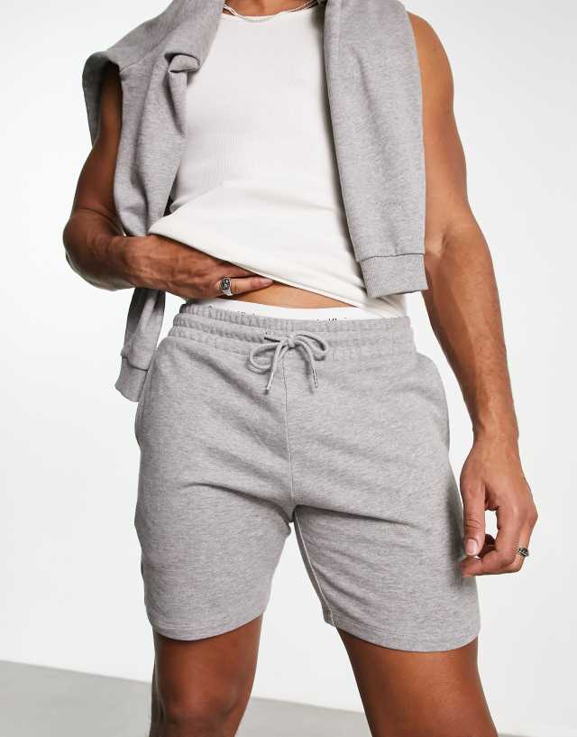 ASOS DESIGN slim jersey mid length shorts in gray heather