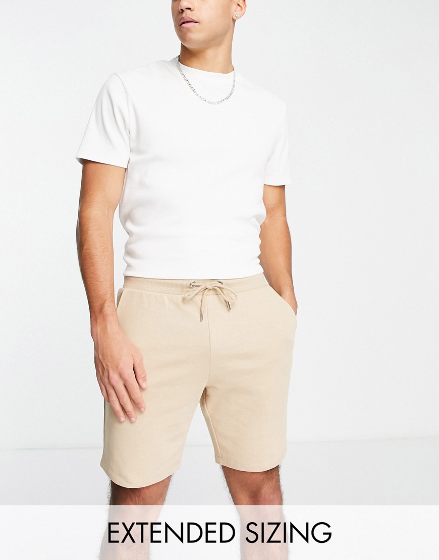 Asos Design Slim Jersey Shorts In Beige-Neutral