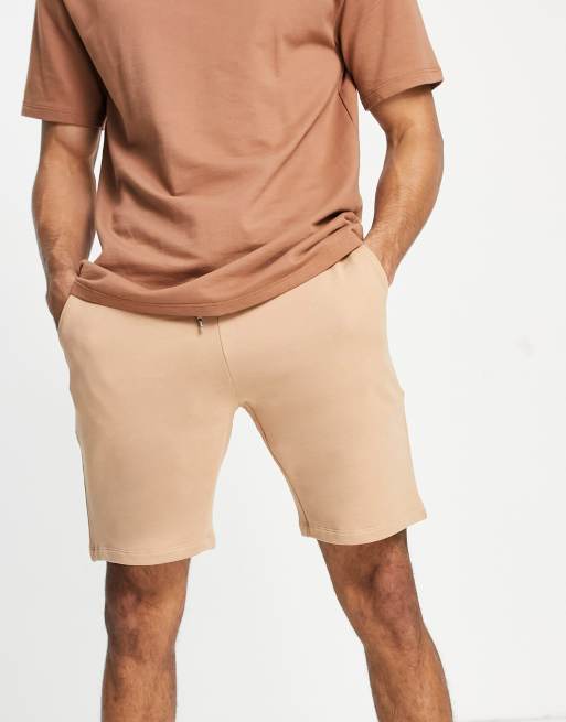 asos-design-slim-jersey-shorts-in-tan-asos