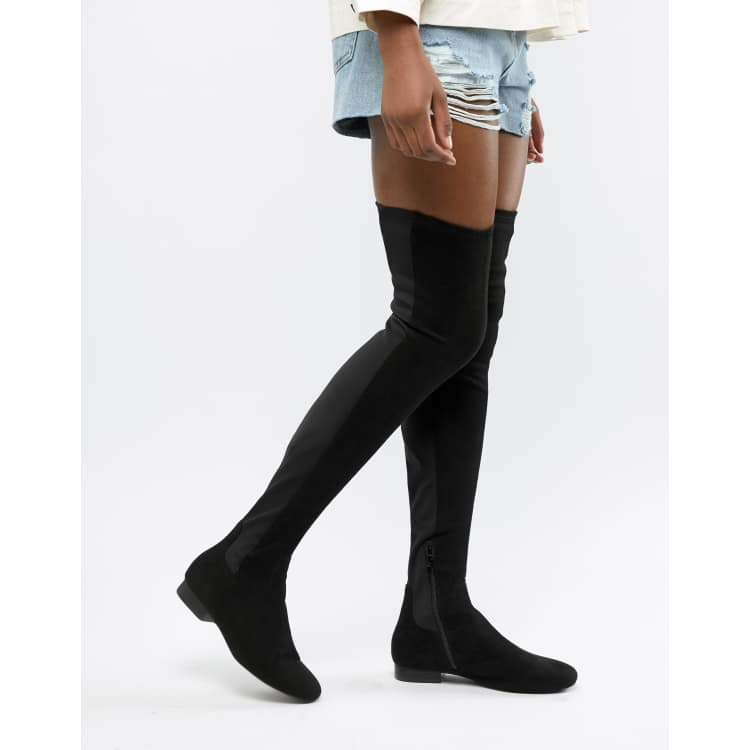 Asos design kelby flat 2025 elastic thigh high boots