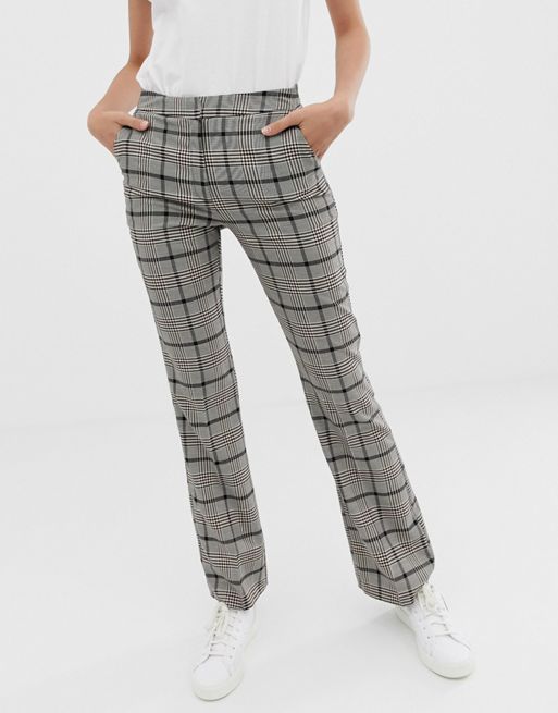ASOS DESIGN slim kick flare suit trousers in check with burgundy | ASOS