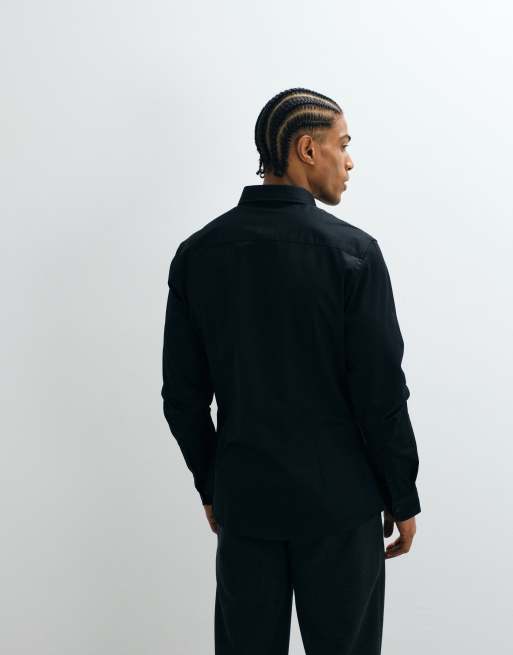 ASOS DESIGN slim kreukvrije stretch satijnen overhemd in zwart, 4 van 5
