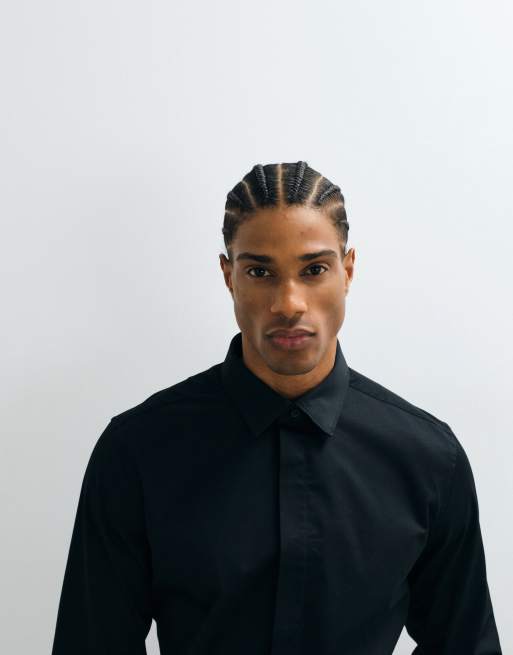 ASOS DESIGN slim kreukvrije stretch satijnen overhemd in zwart, 5 van 5