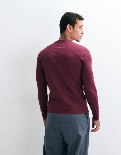 ASOS DESIGN slim langærmet T-shirt med dobbelt lag og talgrafik i rød, 4 af 5