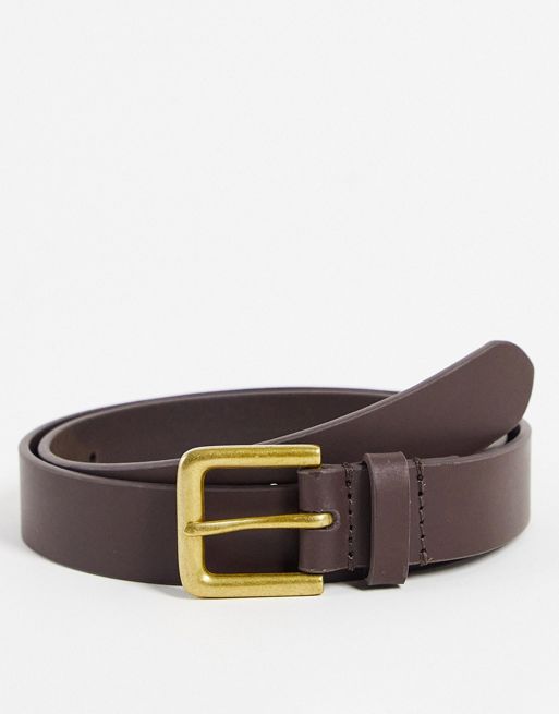 ASOS DESIGN slim leather belt in brown | ASOS