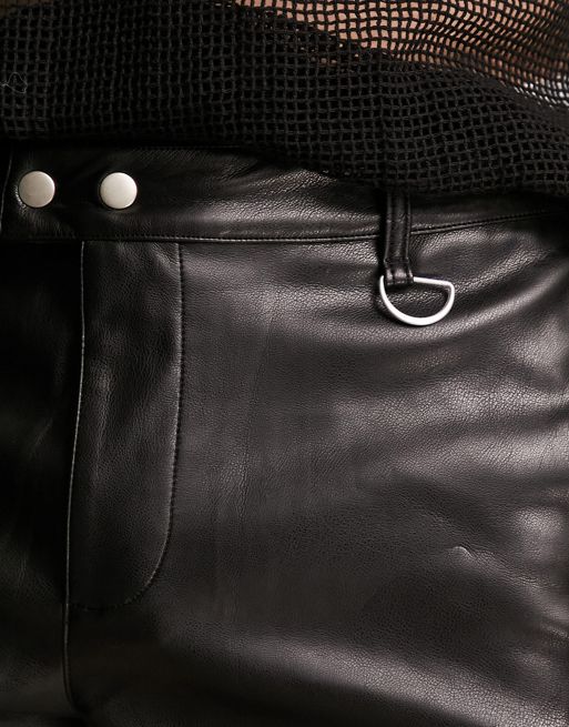 ASOS DESIGN slim shorts in extreme shorter length in black leather