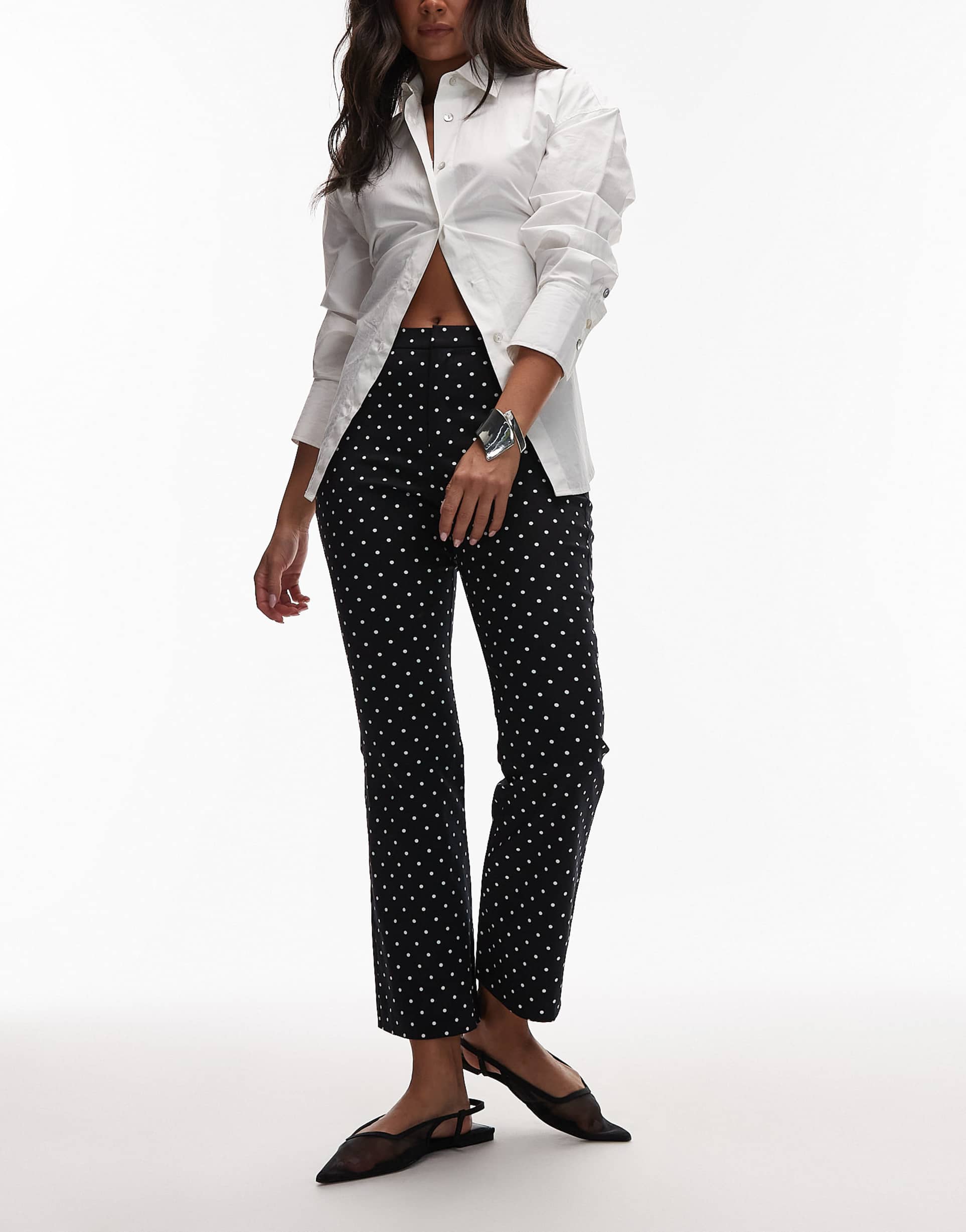 asos design slim leg cropped kickflare in polka dot - part of a set