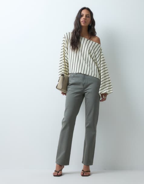 ASOS DESIGN slim leg pipe jean in khaki - view 1