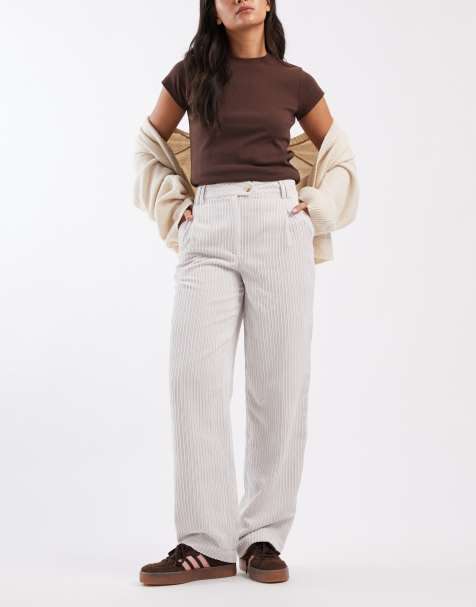 ASOS DESIGN slim leg trousers in cord in cream