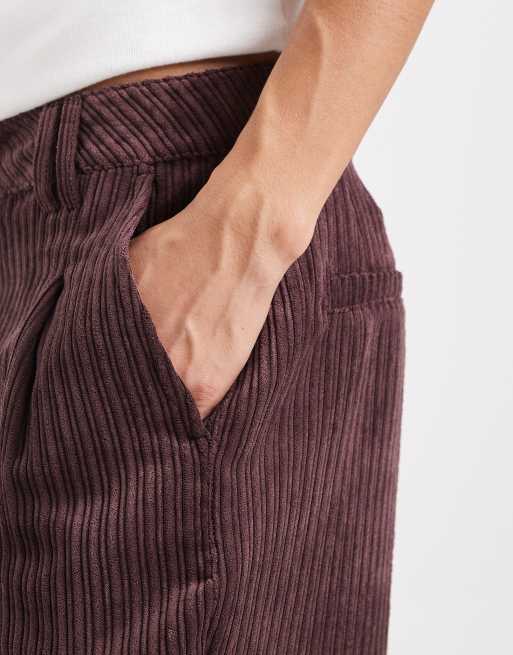 ASOS DESIGN slim leg trousers in cord in plum, 2 of 5