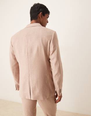 Asos Design Slim Linen Blend Herringbone Suit Jacket In Pink