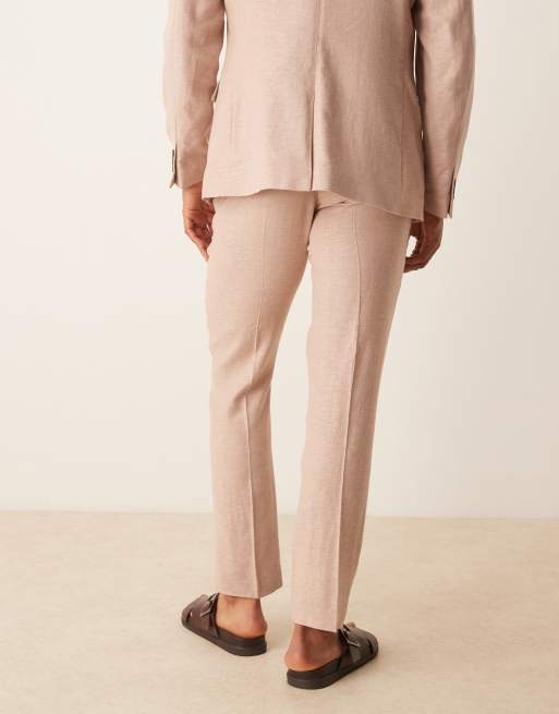 ASOS DESIGN slim linen blend herringbone suit pants in stone
