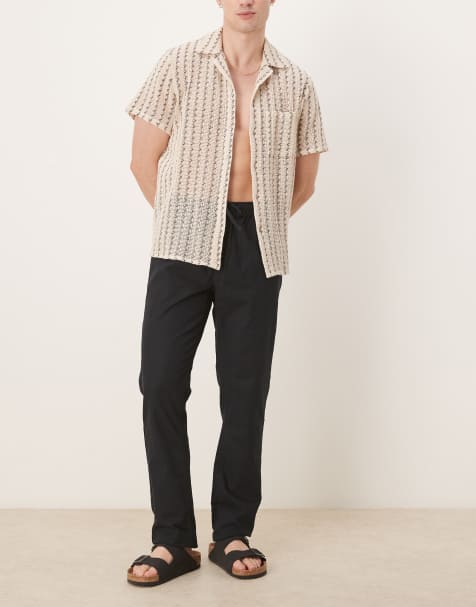 ASOS DESIGN slim linen blend pants in black - view 1