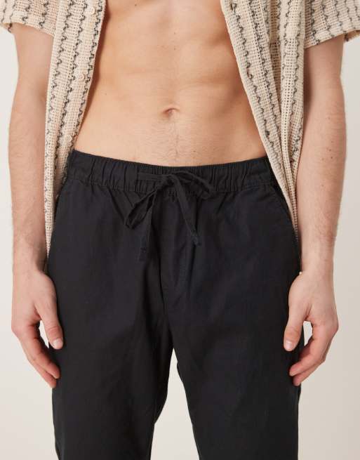 ASOS DESIGN slim linen blend pants in black