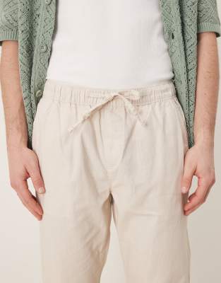 Asos Design Slim Linen Blend Pants In Neutral