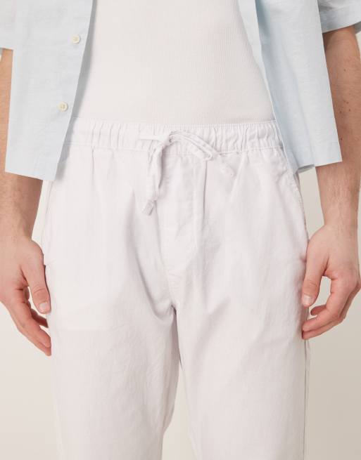 ASOS DESIGN slim linen blend pants in white
