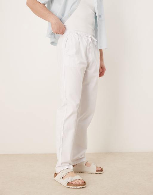 ASOS DESIGN slim linen blend pants in white
