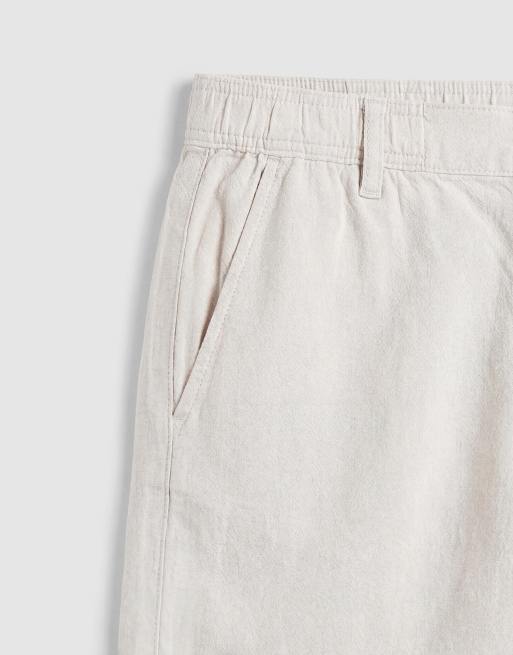 ASOS DESIGN slim linen blend shorts in mid length in stone, 9 of 9