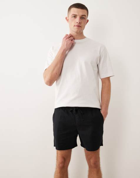 ASOS DESIGN slim linen blend shorts in short length in black - view 1