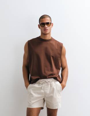 Asos Design Slim Linen Blend Shorts In Neutral