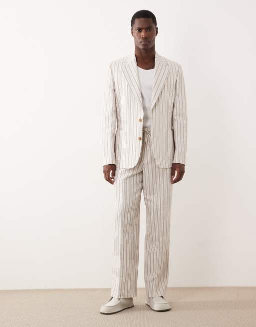 ASOS DESIGN slim linen blend suit jacket in cream stripe, 2 of 5