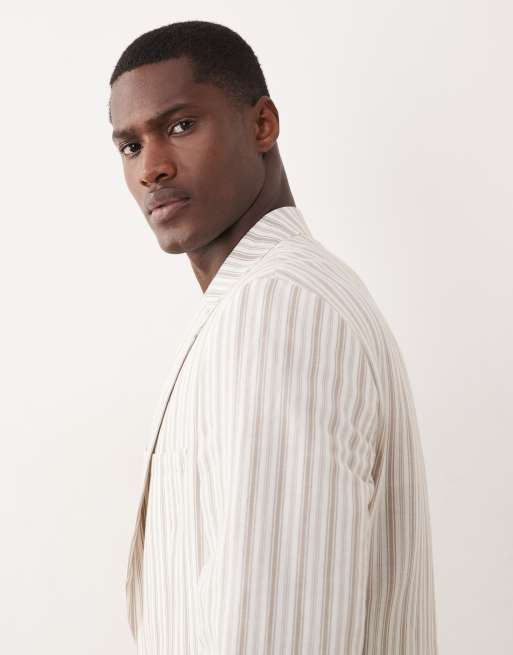 ASOS DESIGN slim linen blend suit jacket in cream stripe, 4 of 5