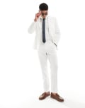 [ASOS DESIGN] ASOS DESIGN slim linen blend suit pants in off white W44 L32 WHITE