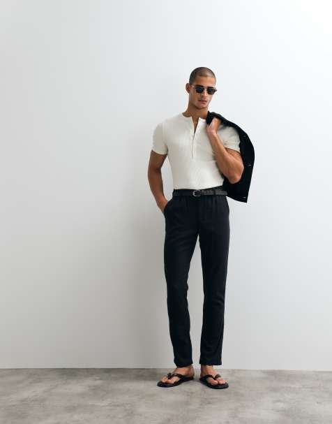 ASOS DESIGN linen blend trousers in black