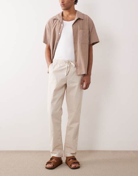 ASOS DESIGN linen blend trousers in stone