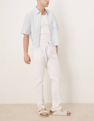 ASOS DESIGN baggy linen blend pants in white