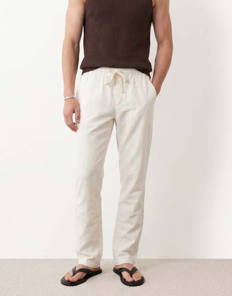 ASOS DESIGN linen blend trousers in white