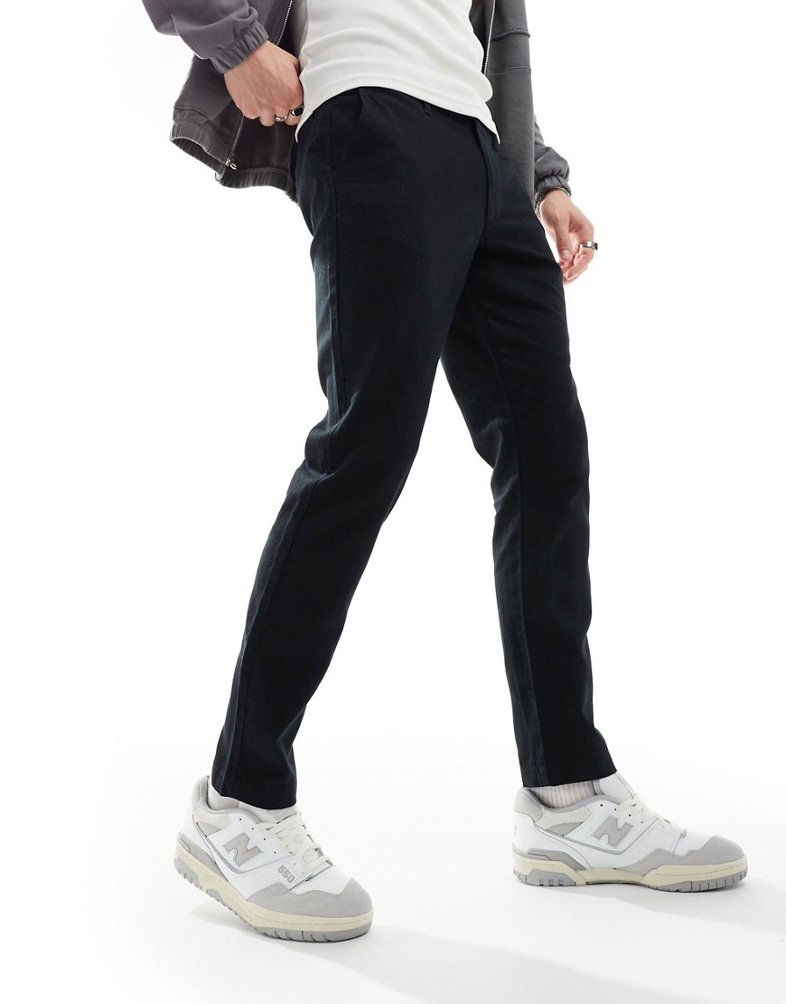 ASOS DESIGN slim linen chino trousers in black