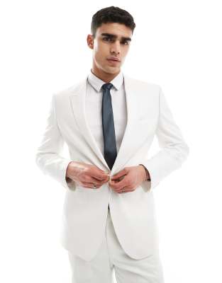 Asos Design Slim Linen Look Suit Jacket In Off White