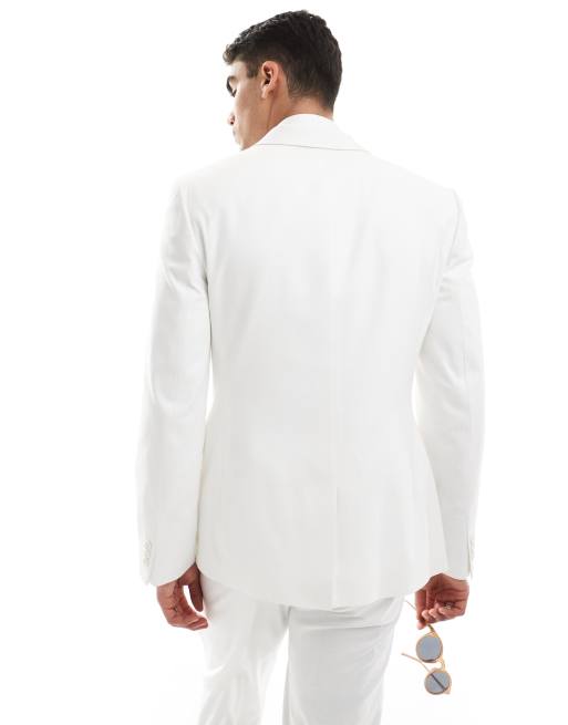 ASOS DESIGN slim linen look suit jacket in off white, 4 of 5