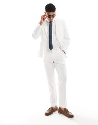 ASOS DESIGN slim linen look suit trousers in off white