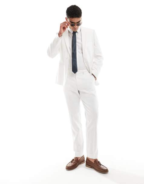 ASOS DESIGN slim linen look suit trousers in off white - view 1