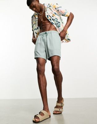 ASOS DESIGN slim linen mix shorts in shorter length in light blue