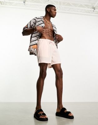 ASOS DESIGN slim linen mix shorts in shorter length in light pink