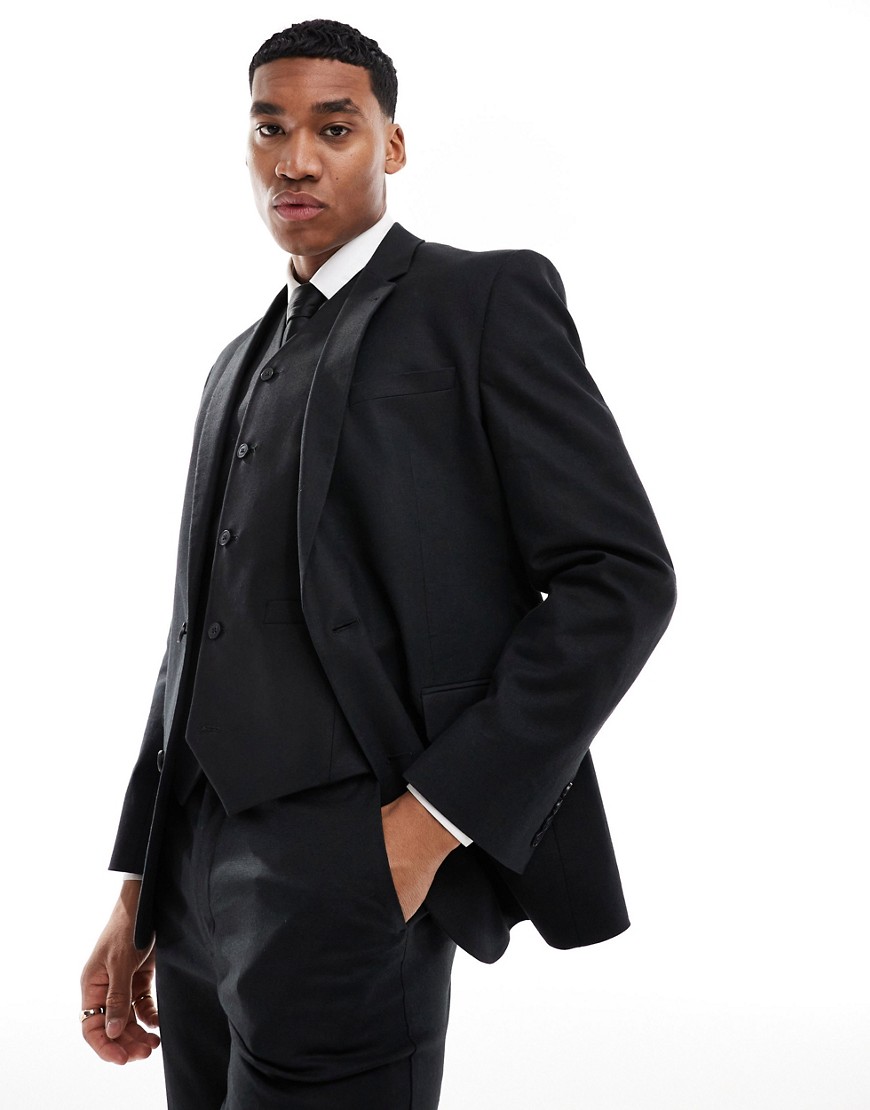 ASOS DESIGN slim linen mix suit jacket in black