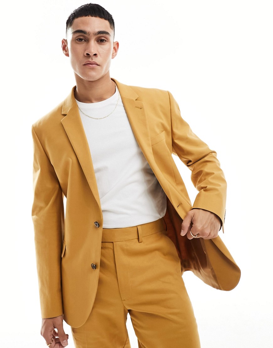 Asos Design Slim Linen Mix Suit Jacket In Brown