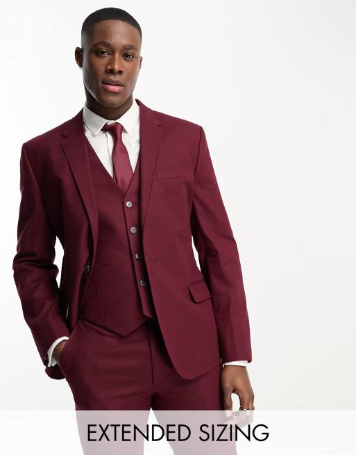 ASOS DESIGN slim linen mix suit jacket in burgundy